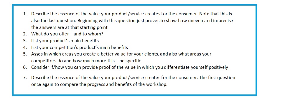 In-house workshop questions used to define a value proposition